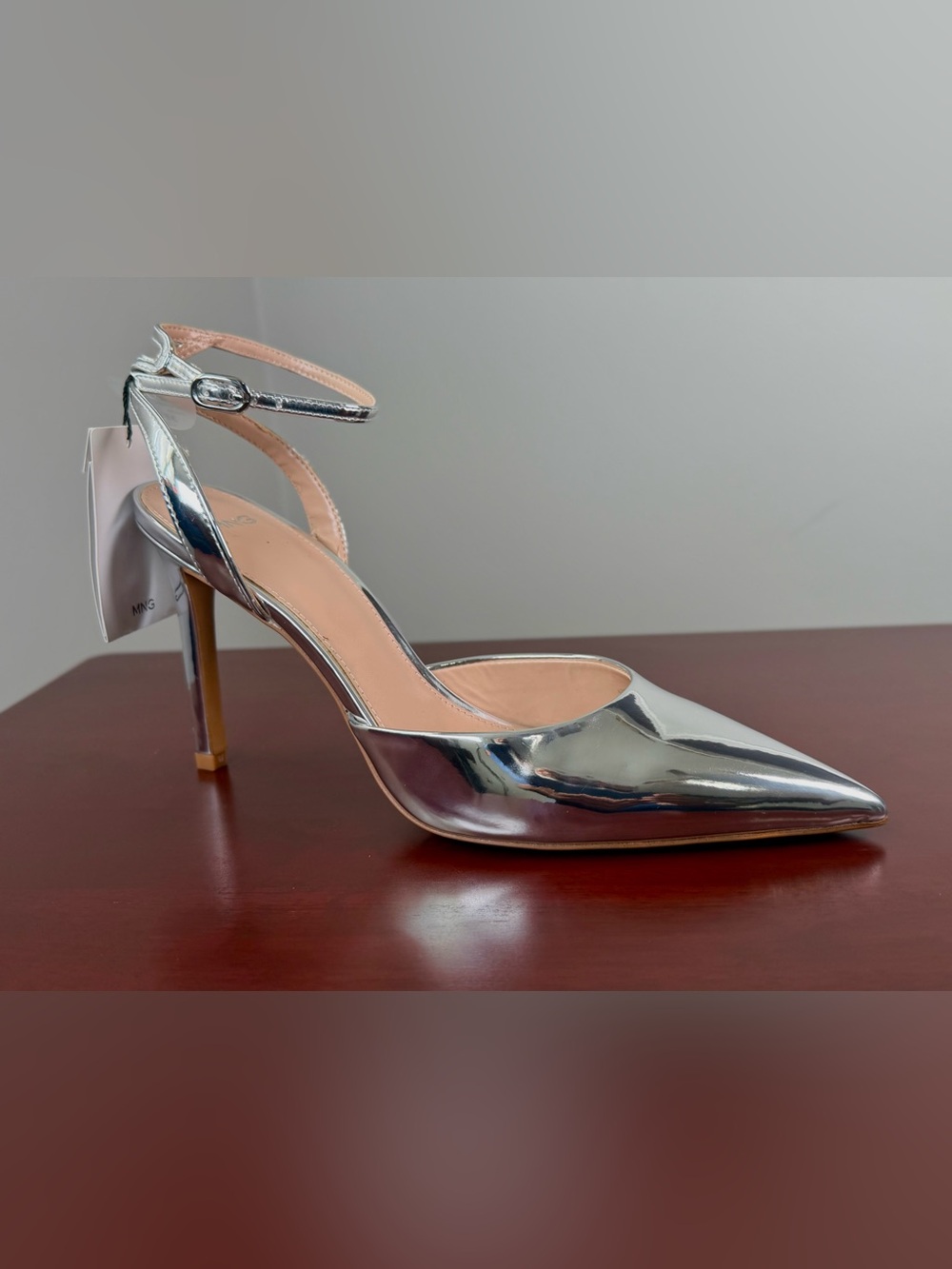 Mango NWT Silver Metallic Pointed Toe Stiletto Heels Pumps Sz 38 US 7.5
